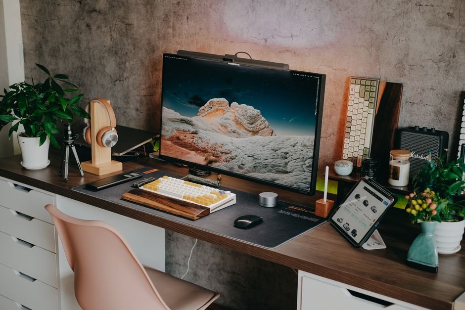 Tactile mechanical keyboard and ergonomic mouse on a clean wooden workspace