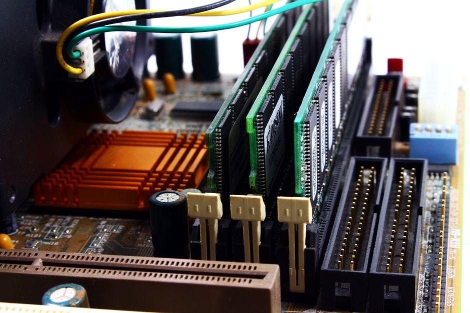 Inspecting dual-channel memory slots on a modern computer motherboard