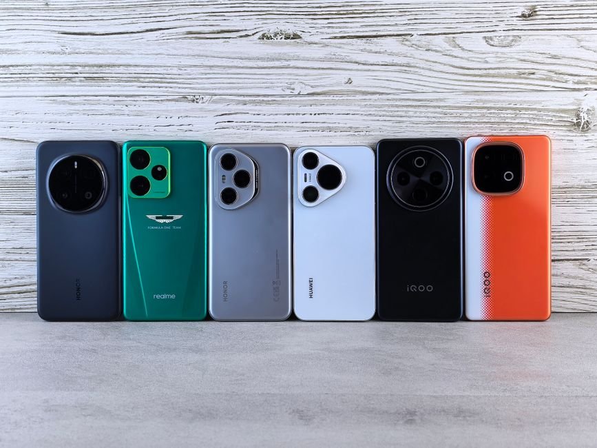 Array of contemporary smartphones highlighting different build materials and finishes